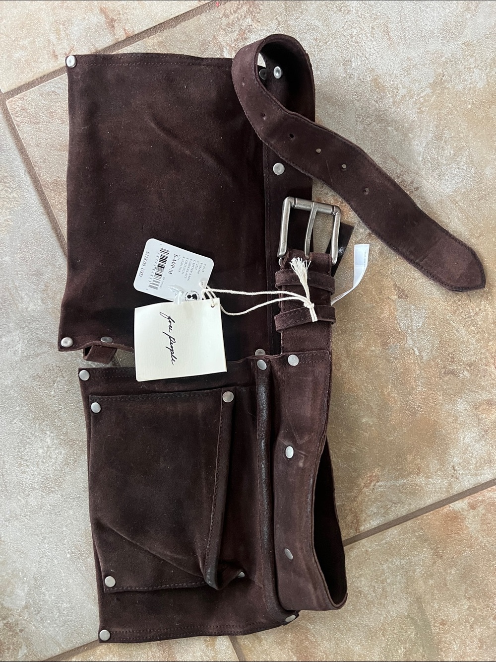 Free People Dark Brown Suede Multi-Pocket Satchel Belt Bag